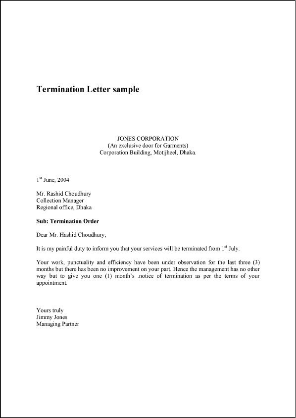Agent Termination Letter Sample Termination Letter Sample