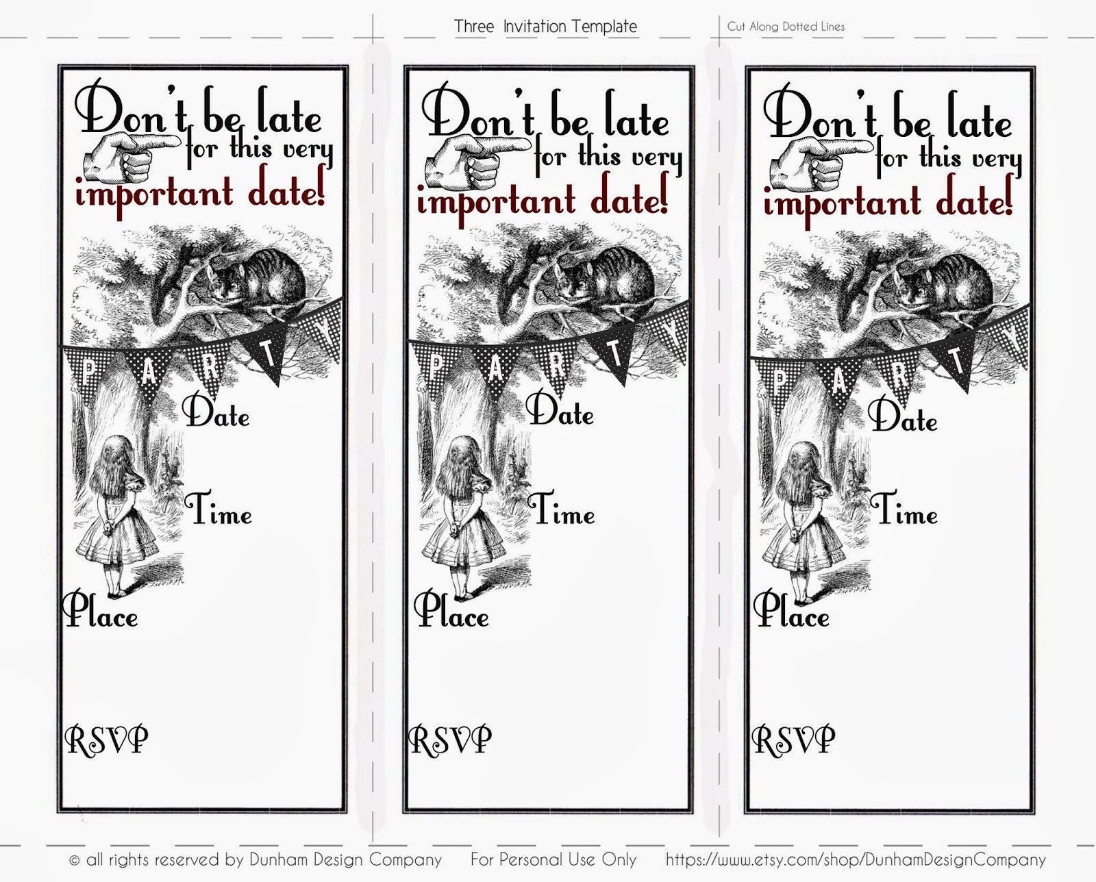 Alice In Wonderland Invitations Templates Dunham Design Pany Don T Be Late It S An Alice In