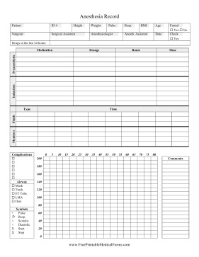 Anesthesia Record Template Excel Printable Anesthesia Record