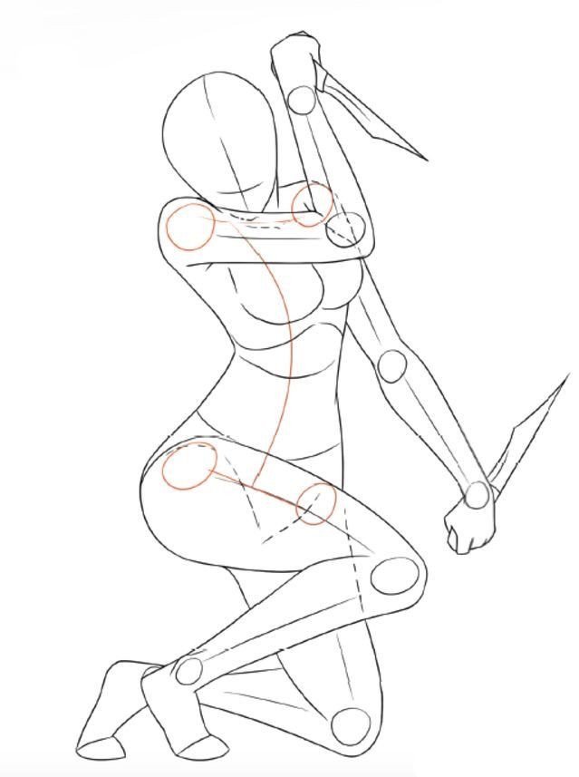 Anime Girl Base Template Female Dual Wielding Fighting Stance Cool Drawing