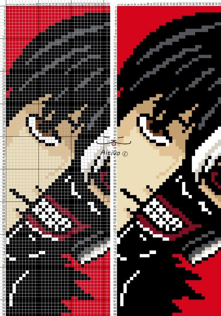 Anime Pixel Art Grid Токийский гуль Cross Stitch Patterns
