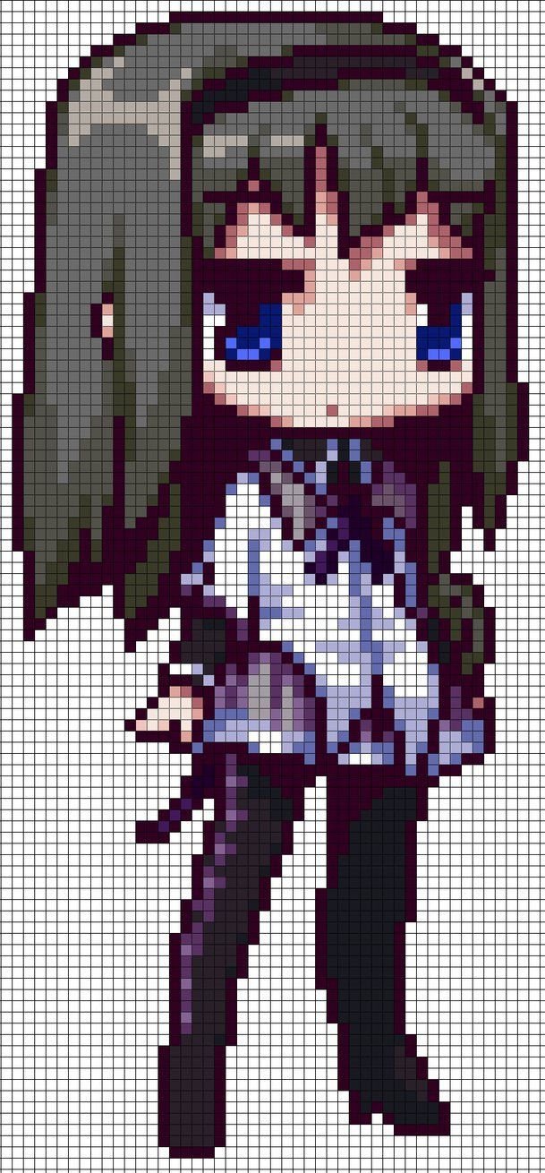 Anime Pixel Art Grid Homura Akemi Puella Magi Madoka Magica Perler Pattern by