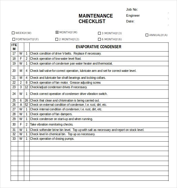Apartment Maintenance Checklist Template 32 Maintenance Checklist Templates Pdf Doc