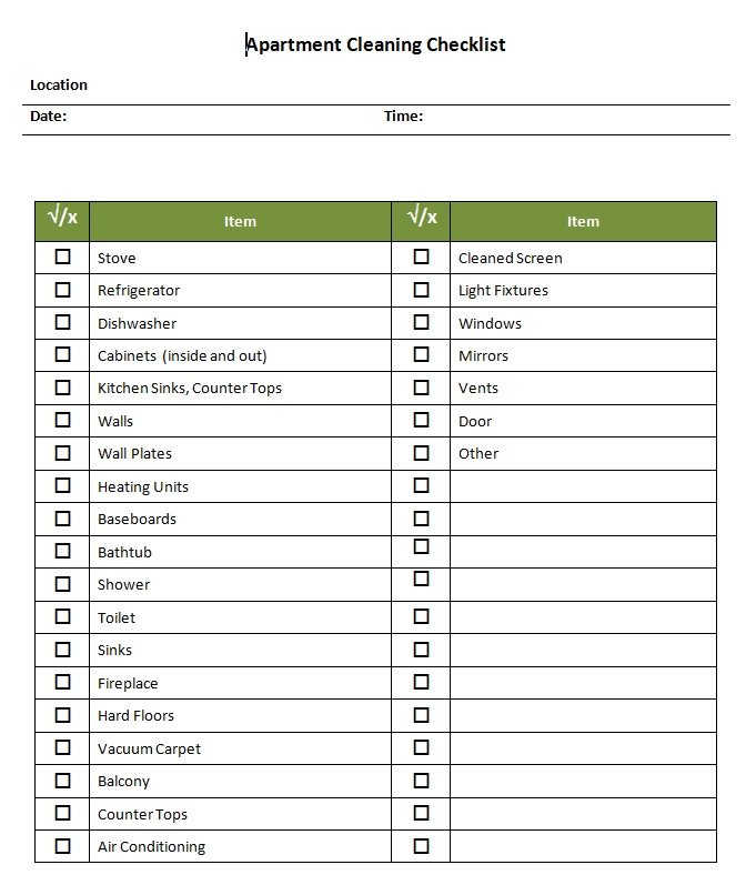 Apartment Maintenance Checklist Template Apartment Cleaning Checklist