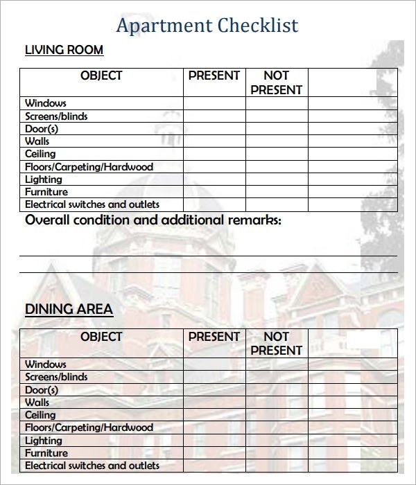 Apartment Maintenance Checklist Template Sample New Apartment Checklist 5 Documents In Pdf