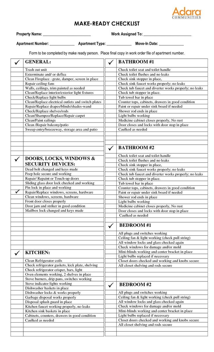 Apartment Punch List Template Check List for Apartment Make Ready Google Search
