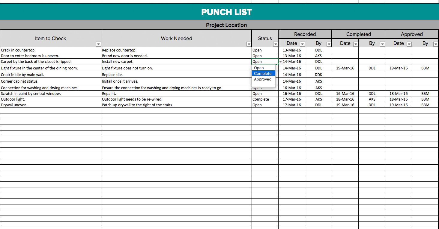Apartment Punch List Template Free Construction Schedule Spreadsheet