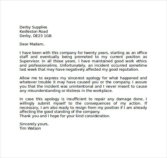 Apology Letter to Boss 9 Apology Letters for Mistake Pdf Word