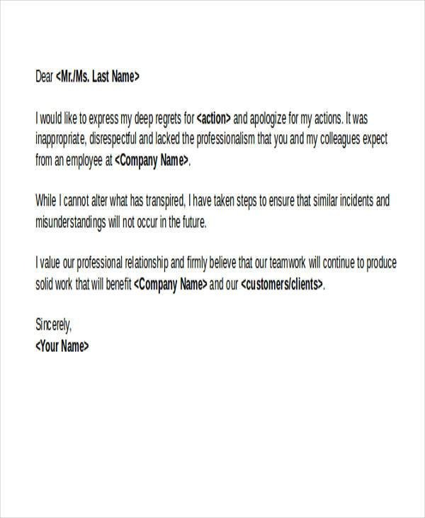Apology Letter to Boss formal Apology Letters