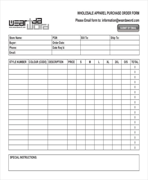 Apparel order form Template 12 Apparel order forms Free Sample Example format