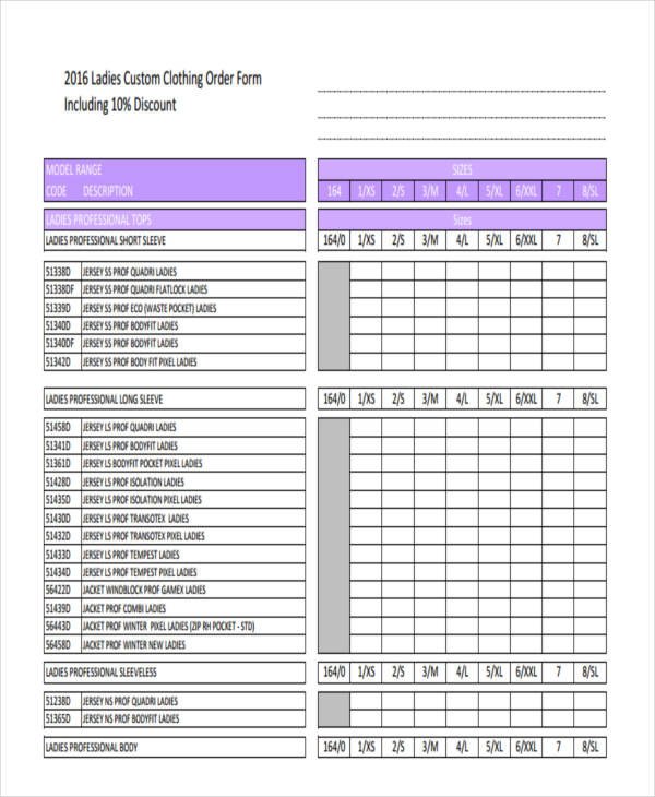 Apparel order form Template 9 Clothing order forms Free Samples Examples format