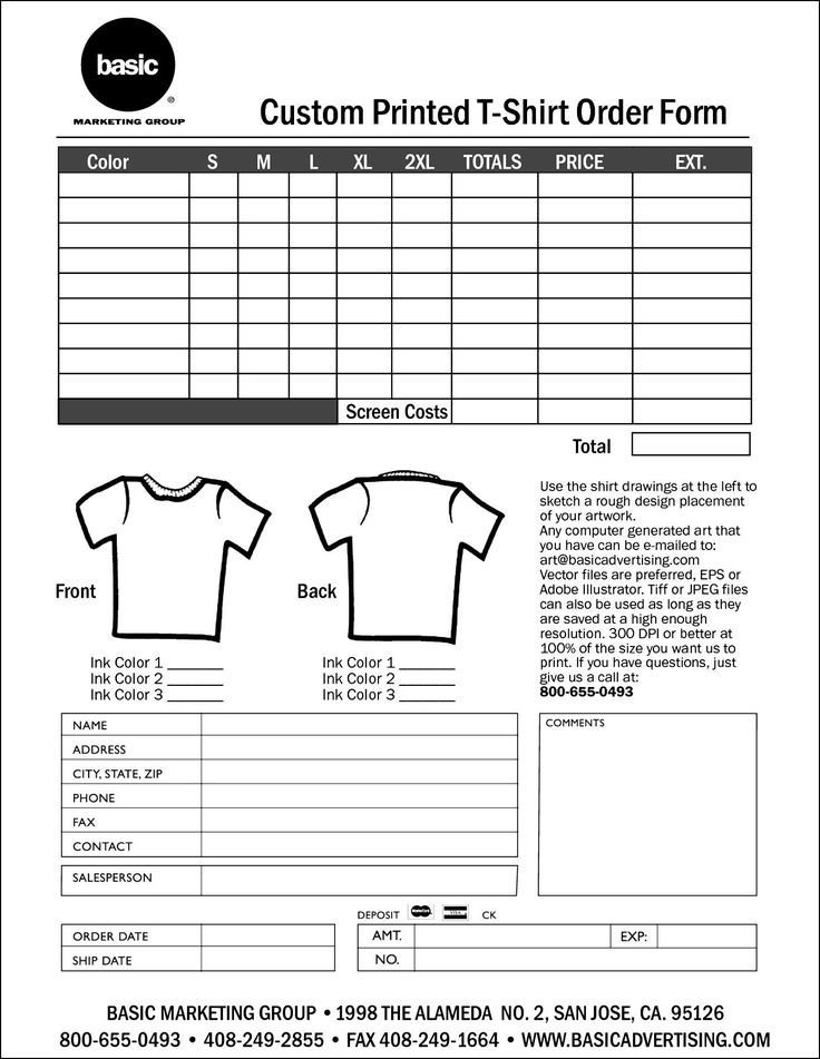 Apparel order form Template Free T Shirt order form Template Download