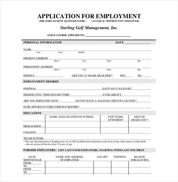 Application for Employment Templates 21 Employment Application Templates Pdf Doc
