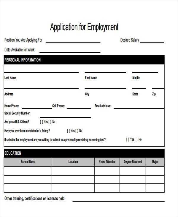Application for Employment Templates 49 Job Application form Templates