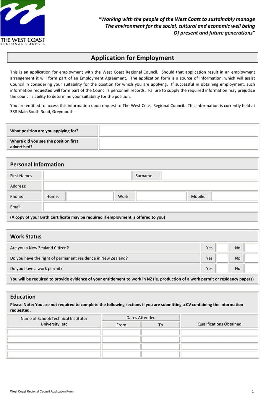 Application for Employment Templates 50 Free Employment Job Application form Templates