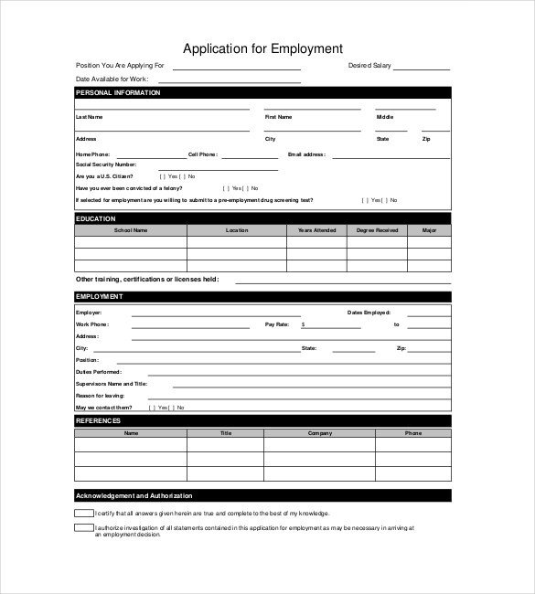 Application for Employment Templates Application Templates – 20 Free Word Excel Pdf