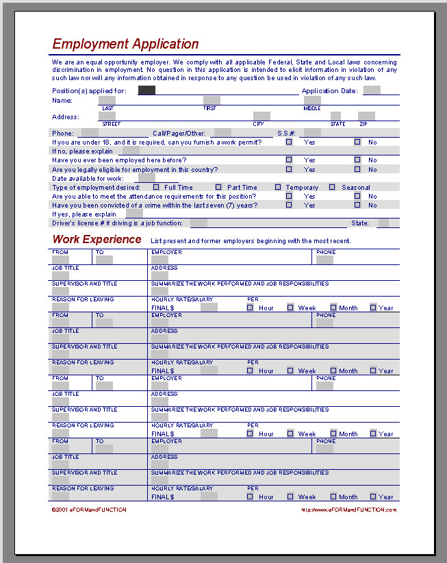 Application for Employment Templates Employment Word Templates at the Eform Word Templates Shoppe