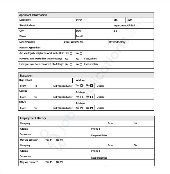 Application for Employment Templates Job Application Template 19 Examples In Pdf Word