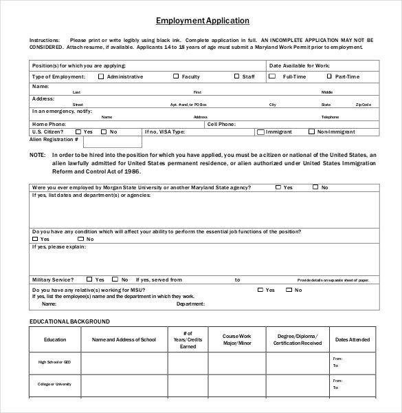 Applications for Employment Templates 21 Employment Application Templates Pdf Doc