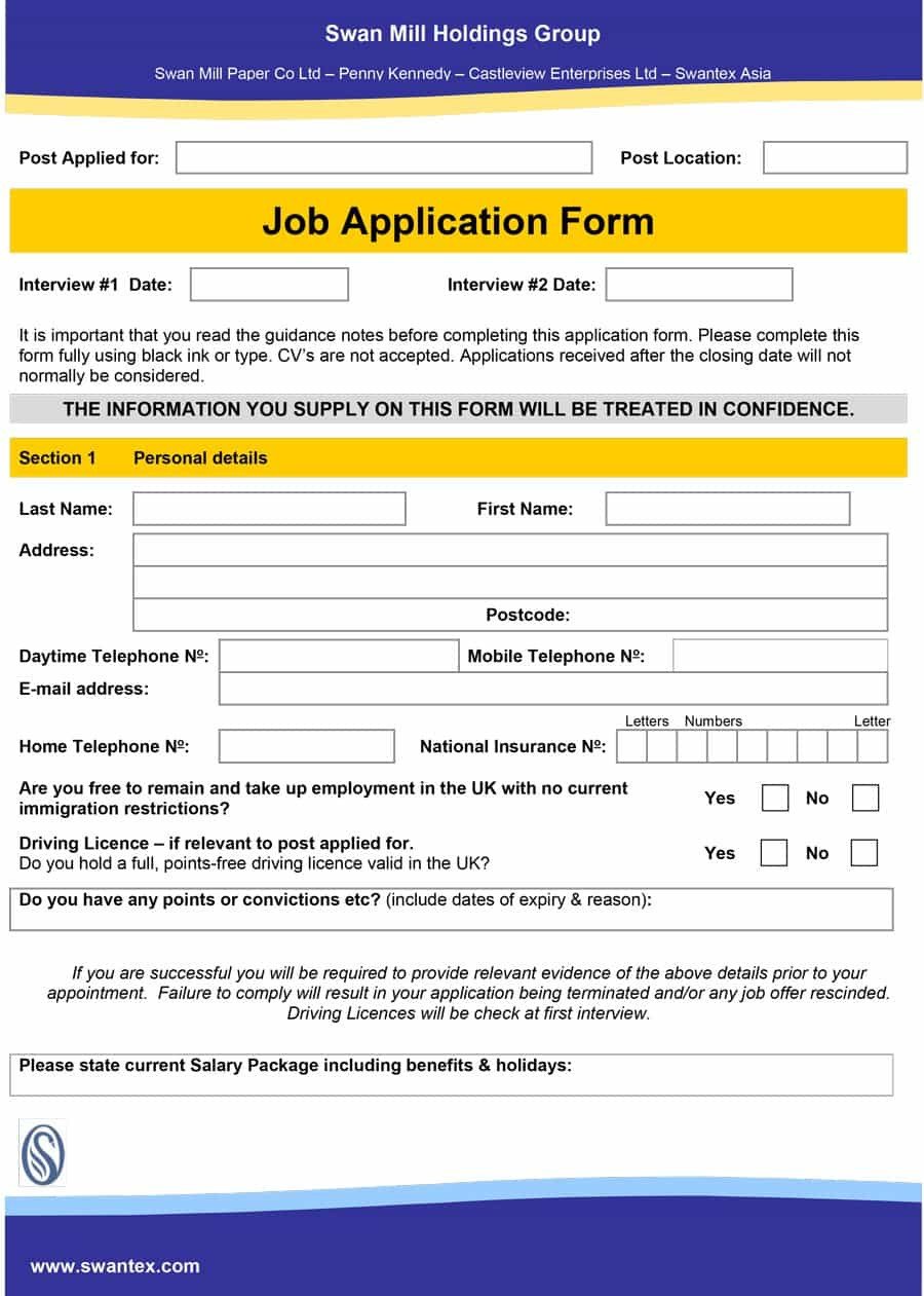 Applications for Employment Templates 50 Free Employment Job Application form Templates