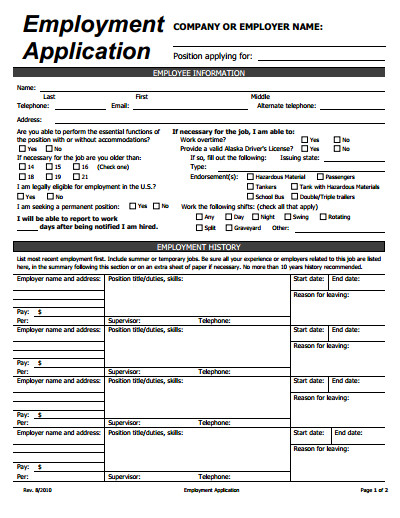 Applications for Employment Templates Application Employment Free Download Create Edit Fill