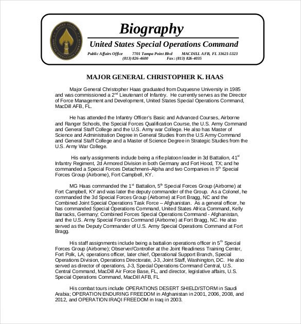 Army Board Bio Example 25 Biography Templates Doc Pdf Excel