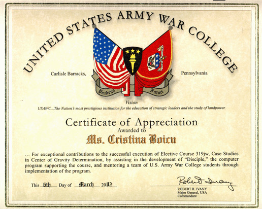 Army Certificate Of Appreciation Certificates Of Appreciation Awarded to Lalab Researchers