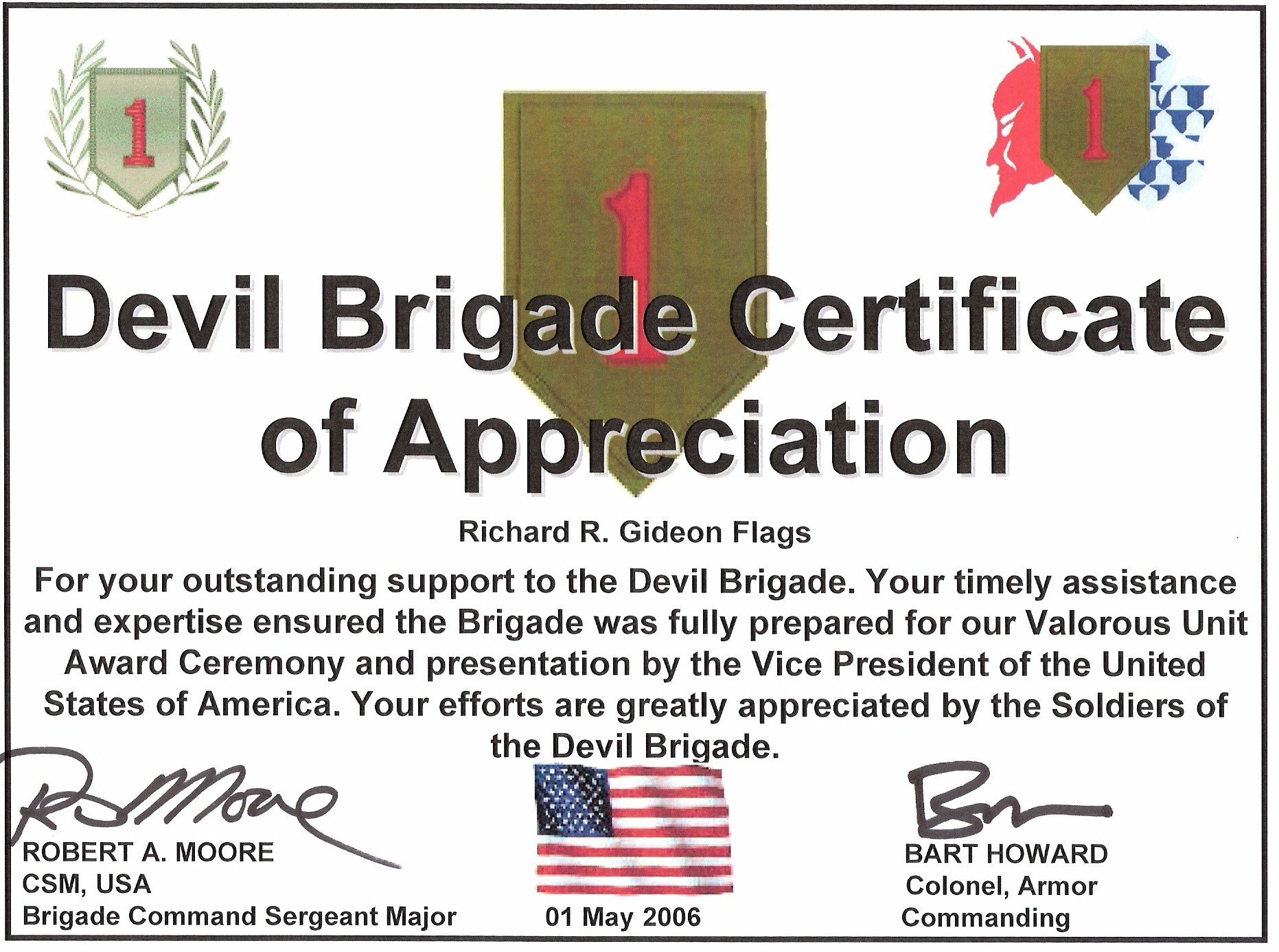 Army Certificate Of Appreciation Military Guidon Campaign Battle and Custom Streamers