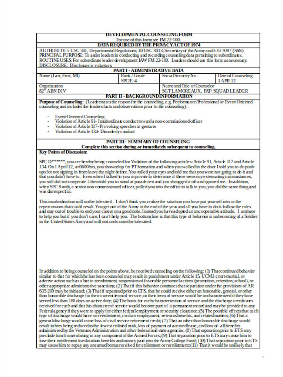 Army Initial Counseling form Initial Counseling forms 5 Free Documents In Word Pdf