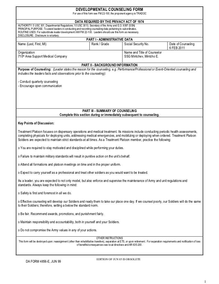 Army Initial Counseling form Initial Counseling Template Squad Leader