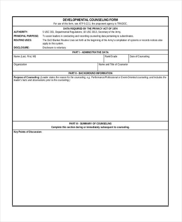 Army Initial Counseling form Sample Army Counseling form 7 Free Documents In Pdf Doc
