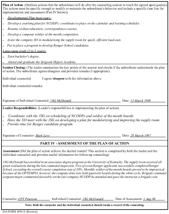 Army Initial Counseling form Template Example for Performance Professional Growth