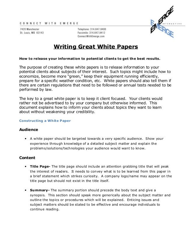 Army White Paper format How to Write A Great White Paper