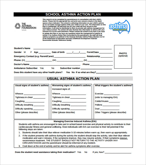Asthma Action Plan Template Sample Action Plan Template 28 Download Free Documents