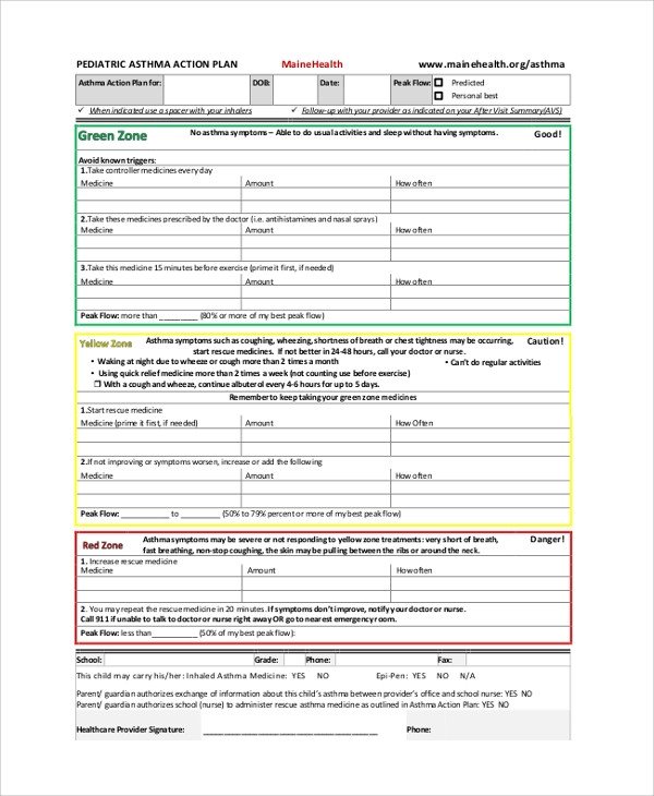 Asthma Action Plan Template Sample Action Plans 46 Examples In Pdf Word