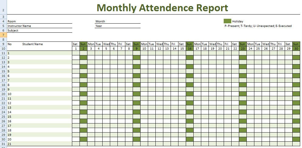 Attendance Sheet Template Excel attendance Sheet for Employees Excel 2016