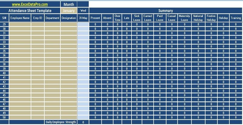 Attendance Sheet Template Excel Download Employee attendance Sheet Excel Template