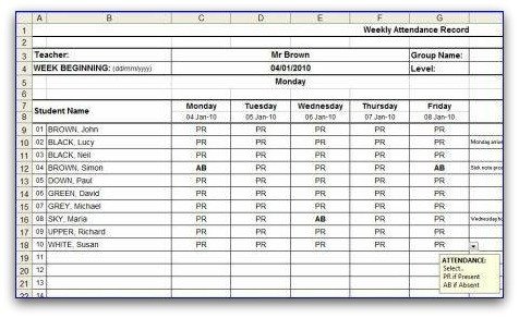 Attendance Sheet Template Excel Weekly attendance Sheet