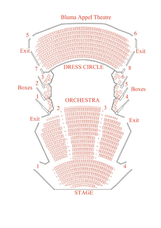 Auditorium Seating Chart Template Bluma Appel theatre Seating Chart Printable Pdf