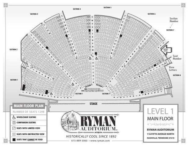 Auditorium Seating Chart Template Ryman Seating Capacity