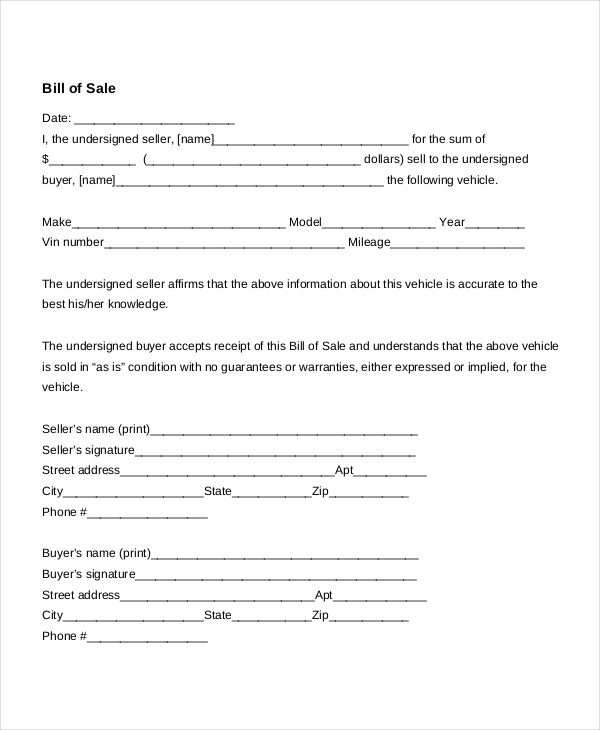 Auto Bill Of Sale Template Auto Bill Sale 8 Free Word Pdf Documents Download