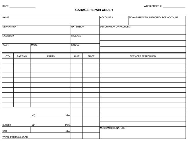 Auto Repair Invoice Template Auto Repair Invoice Templates 10 Printable and Fillable