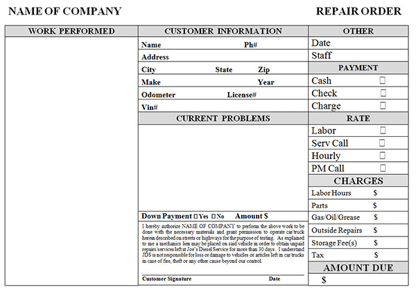 Auto Repair Invoice Templates Auto Repair Invoice Template Word
