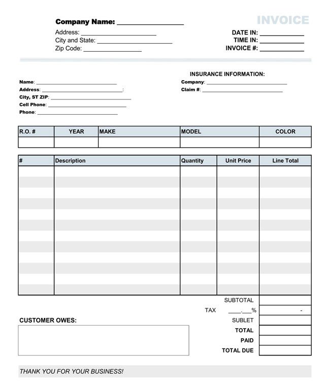 Auto Repair Invoice Templates Auto Repair Invoice Templates 10 Printable and Fillable