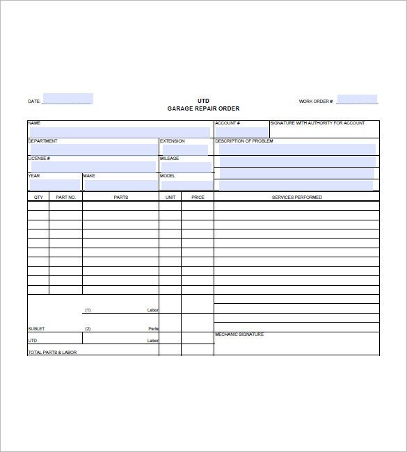 Auto Repair Invoice Templates Automotive Repair Invoice forms