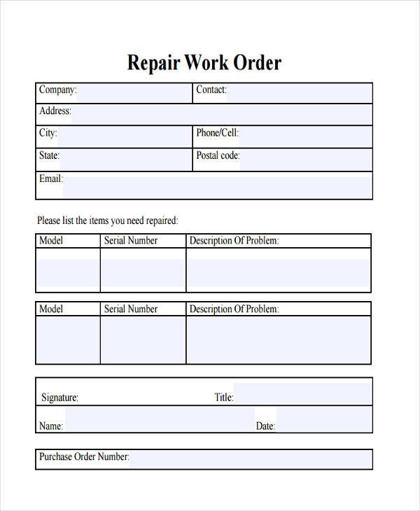 Auto Repair order Template 28 Work order Templates Ai Psd