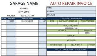 Auto Repair order Template Auto Repair Invoice