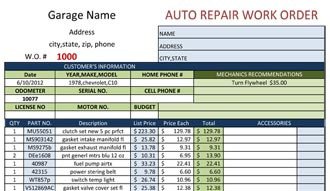 Auto Repair order Template Blank Work order