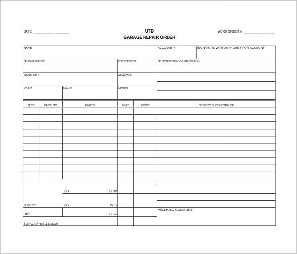 Auto Repair order Template order Template – 20 Free Word Excel Pdf Documents