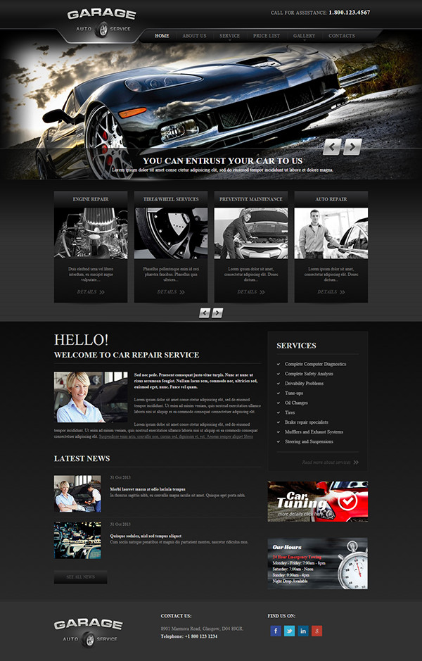 Auto Repair Website Template Garage Car Repair Service Responsive Wordpress Template On